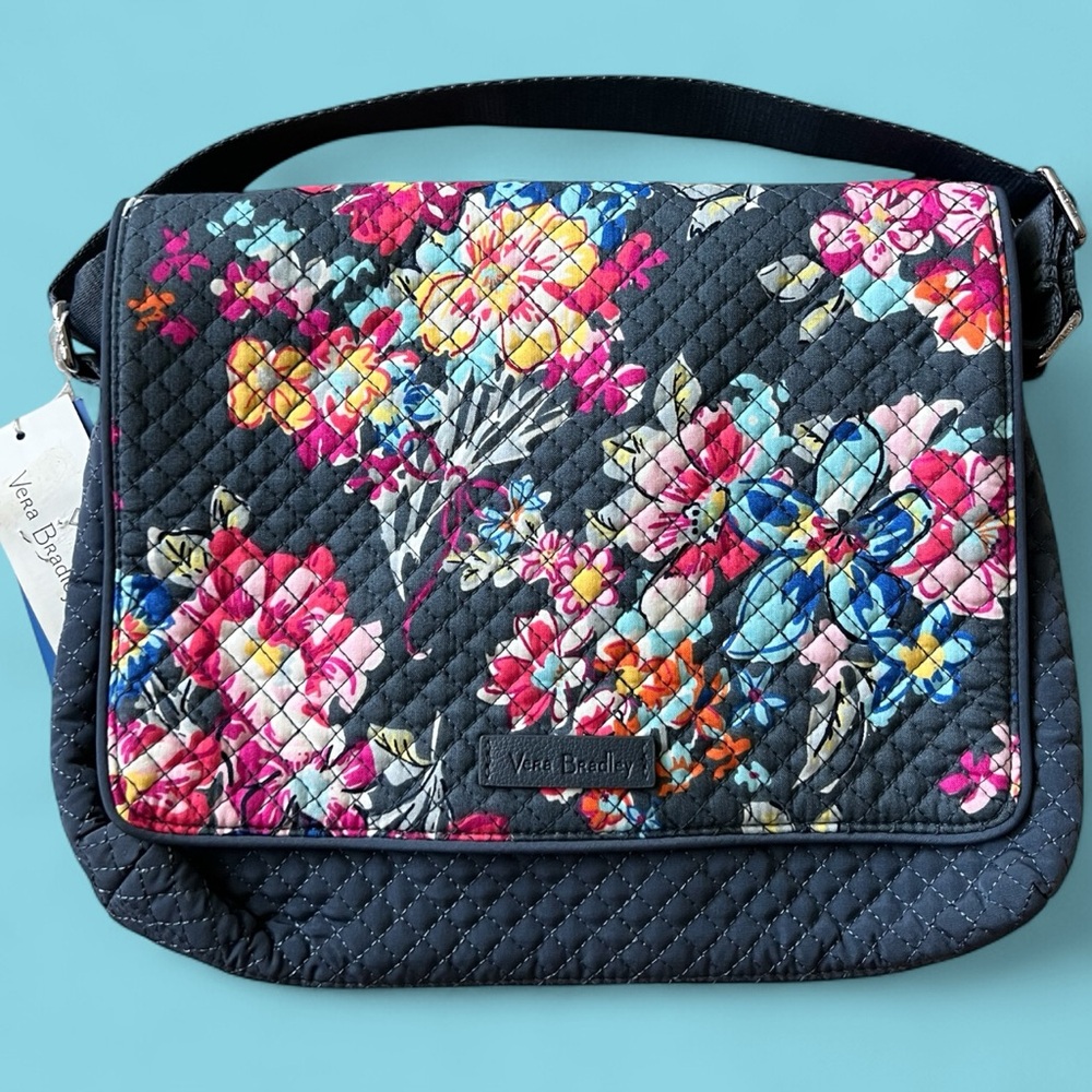 *NWT* Vera Bradley Navy + Floral Quilted Messenger Crossbody Bag